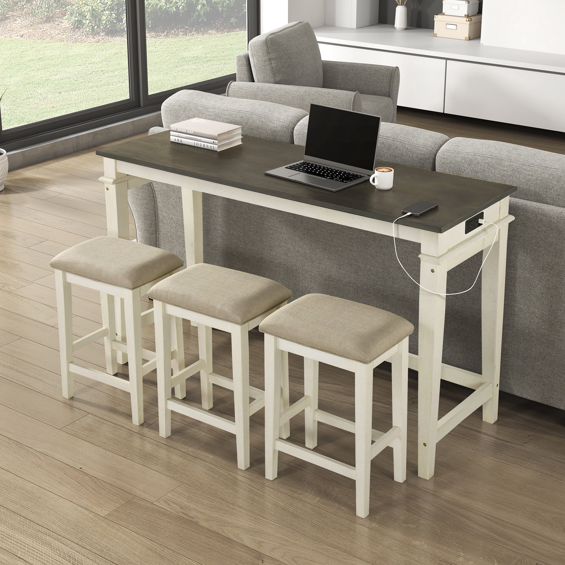 OakvillePark Orlina 4-Piece Pack Counter Height Set, 1 Counter Height Table with 3 Stools, 2-Tone Finish (Walnut/Buttermilk)