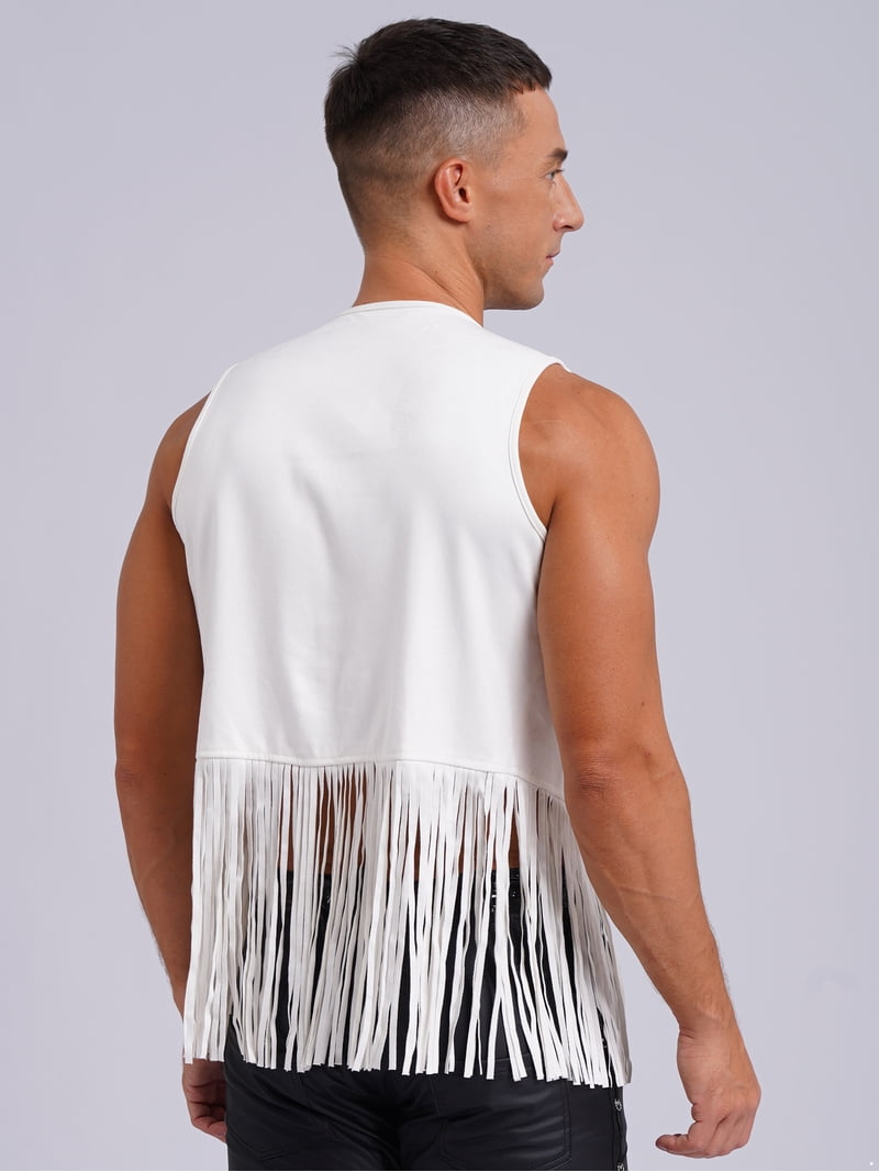 Zaldita Men's Fringe Open Front Vest Jacket Sleeveless Tassel Tops