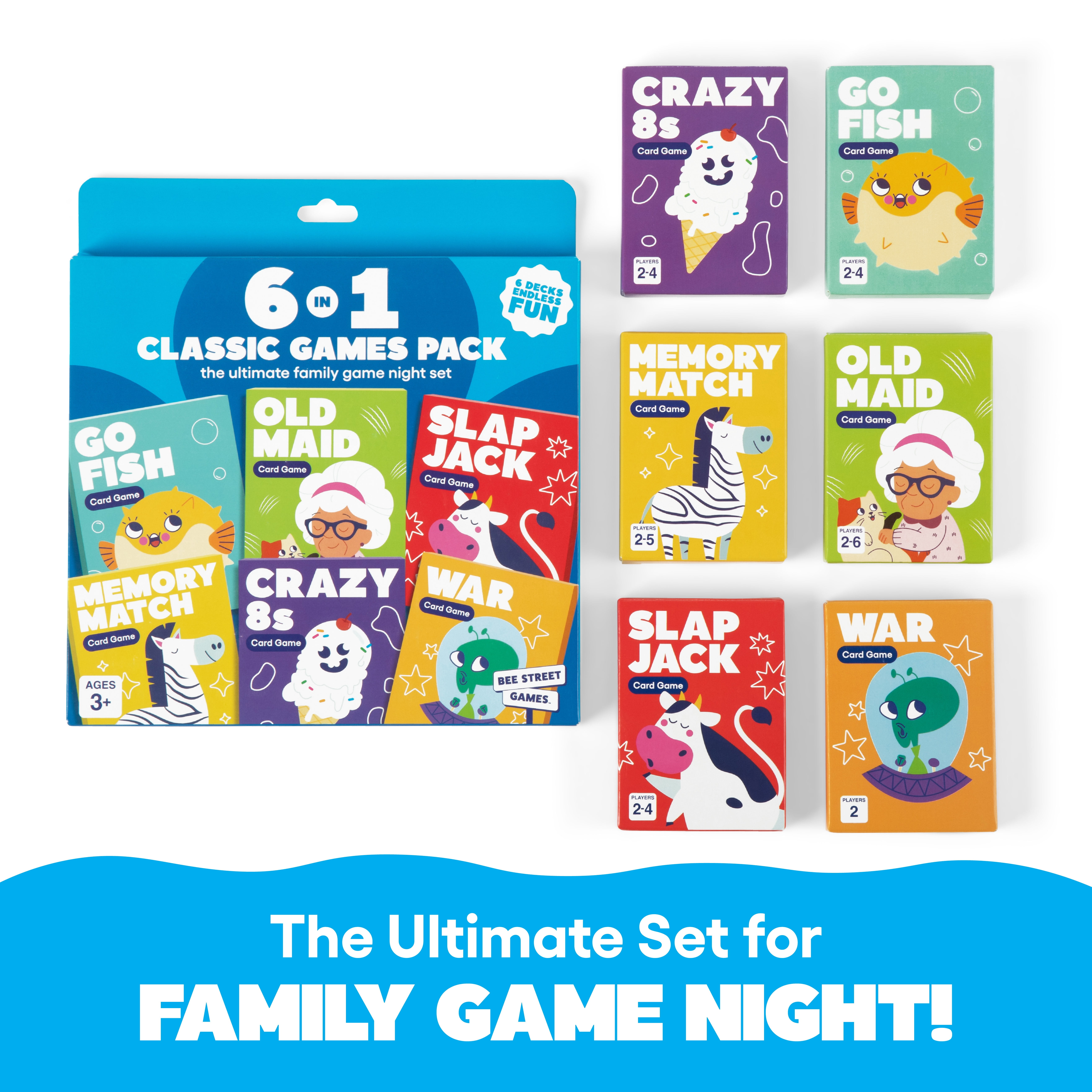 6 in 1 Classic Card Games Pack from Bee Street Games - PAL Award 2025 Winner, Includes Six Family Games