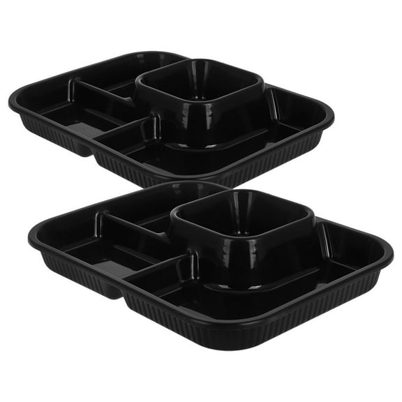 Milisten 2Pcs Black Microwave Safe Divided Plates with Four Compartments for Portion Control