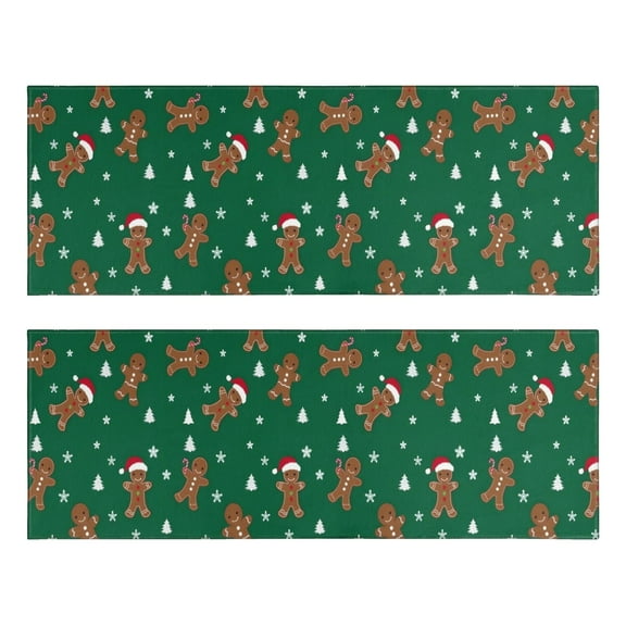 Kitchen Rugs Sets Of 2,Green Christmas Gingerbread Man Pattern Anti Fatigue Kitchen Mat Rugs Non Slip Washable,Decorative Kitchen Floor Mats for Kitchen,Sink,Laundry,17"X47"