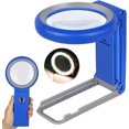 thumbnail image 1 of Lupa de mano plegable con 18 luces LED para degeneración macular, lectura de personas mayores, lupa de 30 x 10 x con luz y soporte, trabajo cercano, monedas, joyas (azul), 1 of 2