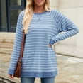 thumbnail image 7 of Lenpel Women's Long Sleeve T Shirts Trendy Fall Crew Neck Side Split Stripped Casual Tops Oversized Tee Shirts, 7 of 7