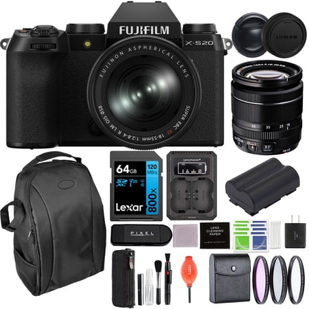 Fujfilm X-S20 Mirrorless Digital Camera with XF18-55mm Lens Bundle with Extra Battery + Dually Charger + Backpack + 64GB SD Card + More | Fuji x-s20 with 18-55mm Lens