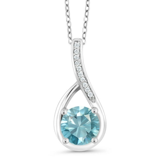 Gem Stone King 925 Sterling Silver Blue Zircon and White Diamond Infinity Pendant Necklace for Women | 1.27 Cttw | Gemstone Birthstone | Round 6MM | with 18 inch Silver Chain