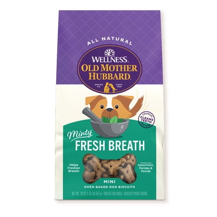 Wellness Old Mother Hubbard Minty Fresh Breath Dog Biscuits, Natural, Training Treats, Spearmint, Parsley, Oats, & Chicken Flavor, Mini Size, (20 Ounce Bag)