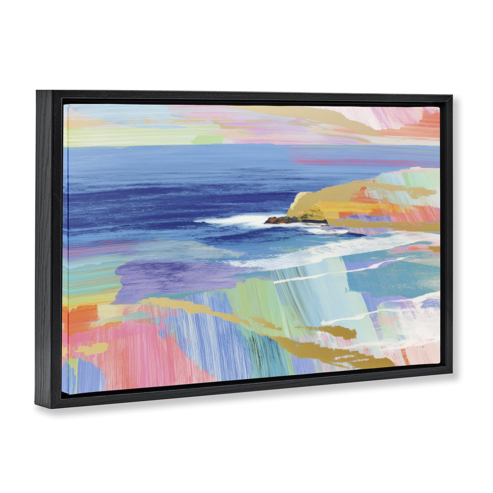 Stupell Industries Hawaii Coastline Abstraction Black Framed Floater Canvas Wall Art, design by Chromatic Storm Studio