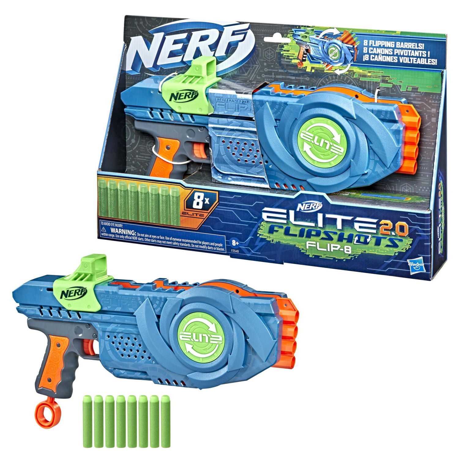 Nerf Elite 2.0 Flipshots Flip-8 Blaster with 8 Dart Barrels That Flip to Double Your Firepower, 8-Dart Capacity, 8 Official Nerf Elite Darts