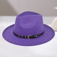 thumbnail image 3 of Women's British Jazz Hat Ladies Wide Brim Fedora with Chain Cowboy Style for Winter Fashion Purple One Size, 3 of 3