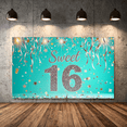 thumbnail image 7 of Teal Glittery Sweet 16 Backdrop Banner Party Decorations Background Photography Props for Sweet 16 Birthday Celebrations Party Supplies Decors, 7 of 7