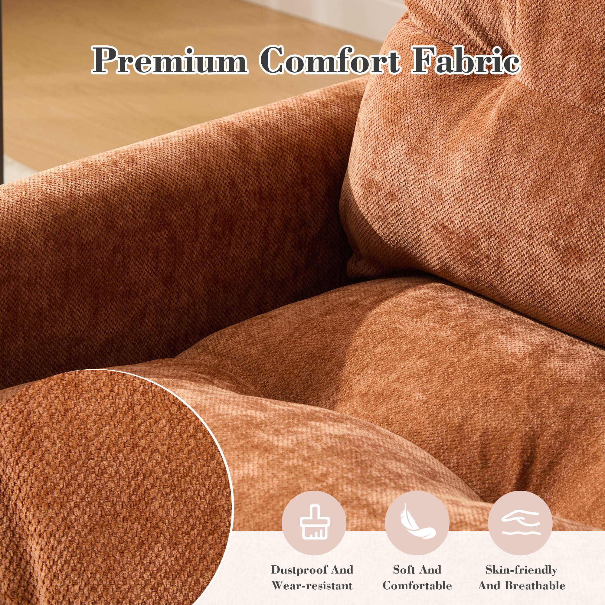 MOONMISS Chenille Upholstered 360°Degree Swivel Mid Century Modern Arm Chair for Living Room-Brown