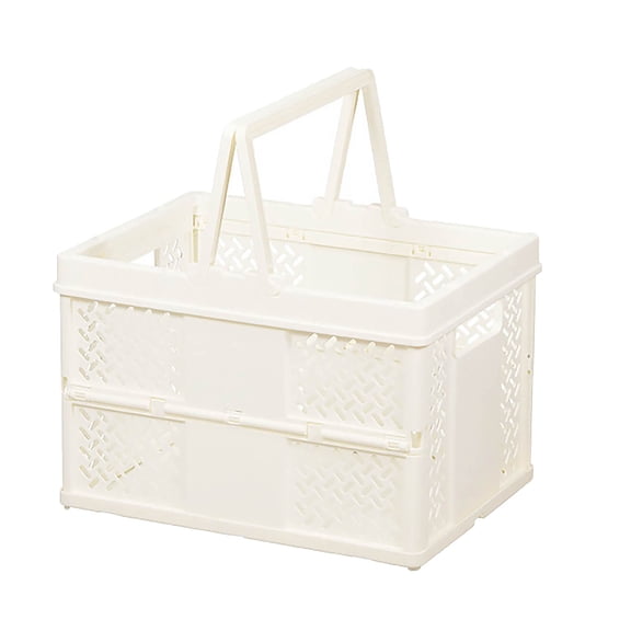 Foldable Storage Basket, Portable Plastic Picnic Basket With Handles Collapsible Vegetable Fruit Crate Outdoor Camping Shopping Grocery Organizer Box 9.5x7.1x6.5in White