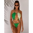 thumbnail image 2 of Contrast Halter Neck Chain Detail One-Piece Swimsuit, 2 of 4