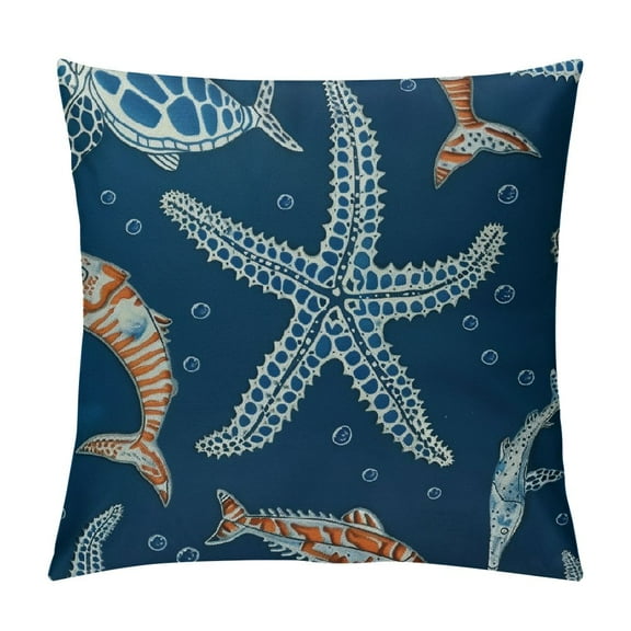 Qinduosi Pillow Covers of , Blue Ocean Themed Beach Throw Pillow Covers Nautical Coral Star Cushion Case Summer Home Decor for Couch Sofa Outdoor White