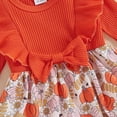 thumbnail image 4 of Ulanda Newborn Baby Girl Halloween Outfit Ruffle Long Sleeve Pumpkin Print Ribbed Romper Dress Headband 2Pcs Set (Orange, 0-3 Months), 4 of 8