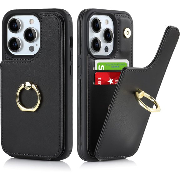 for iPhone 7/8 / SE 2020 / SE 2022 Case with Card Holder,Credit Card Holder,Ring Stand Kickstand,Shockproof Cute Phone Wallet Case for Women (4.7 inch,Black)
