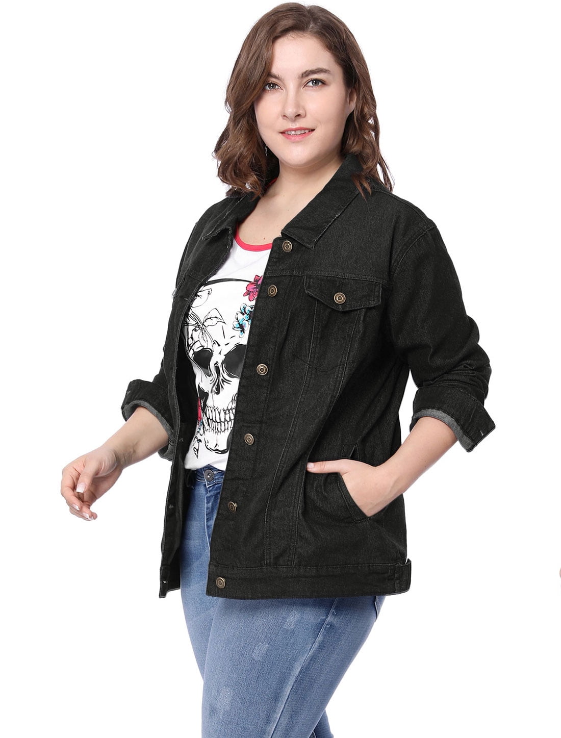 plus size denim jacket black