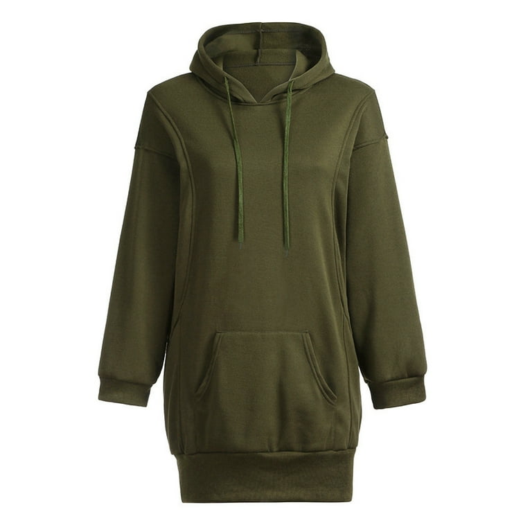 UJNDER Sweatshirt Dress for Women Solid Color Hooded Pocket Pullover Long  Sleeve Casual Oversized Yellow S