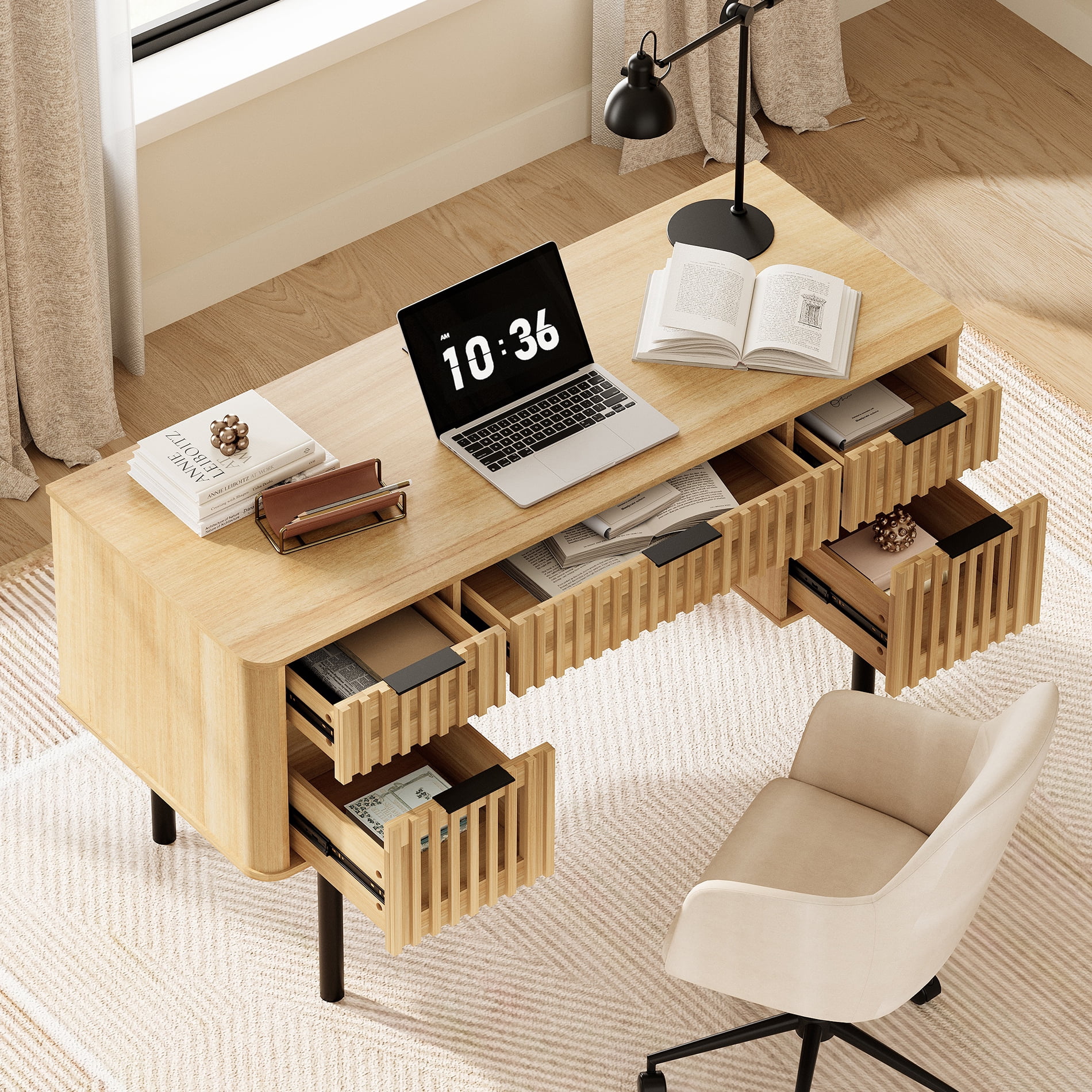 54" Executive Computer Desk with Storage and 5 Drawers for Home Office