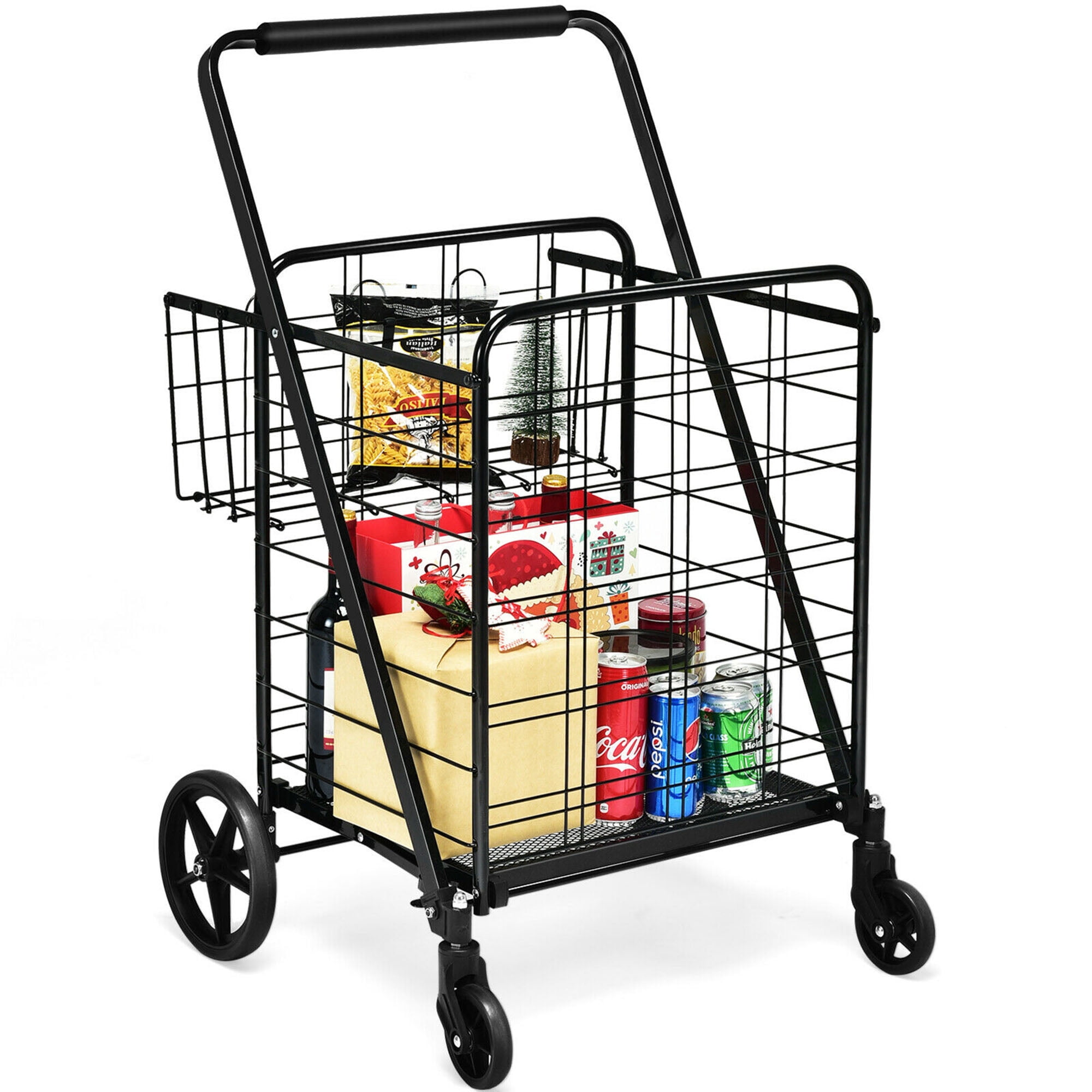 Gymax 330lbs Heavy Duty Folding Shopping Cart Utility Jumbo Double