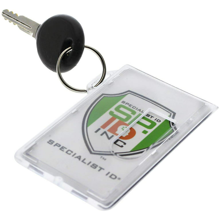Two Card Vertical Clear Rigid Plastic Fuel Card and Badge Holder with Keychain (SPID-1220)
