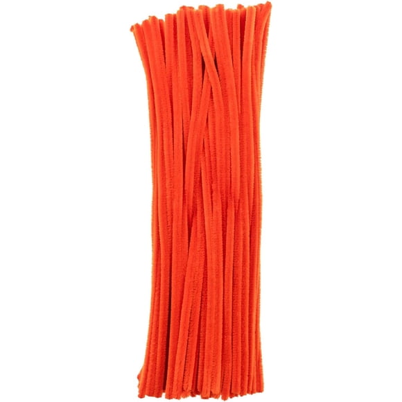 100pcs John Bead Pipe Cleaners 12in x 6mm Orange Fluffy Chenille Stems for Art School Craft Supplies Decorations
