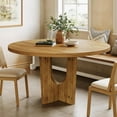 thumbnail image 3 of Finmind 47.2" Solid Wood Round Dining Table, Farmhouse Kitchen Table for 4-6 People, Rustic Wooden Circle Table for Dining Room, Living Room, Brown, 3 of 7