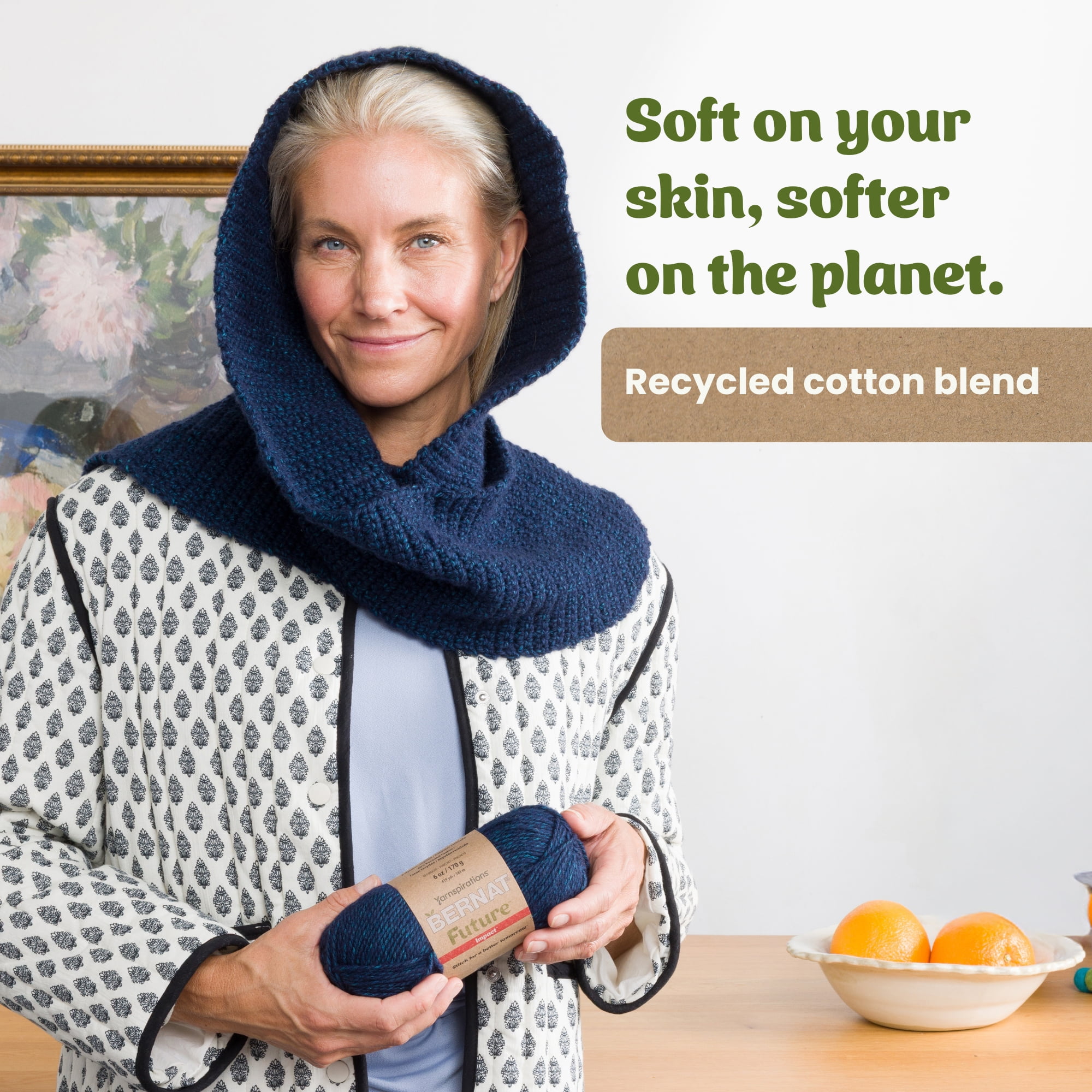 Bernat® Future Recycled Cotton™ #4 Worsted (Medium) Mixed Recycled Fibers Yarn, Charcoal 6oz/170g 419 Yards (3 Pack)