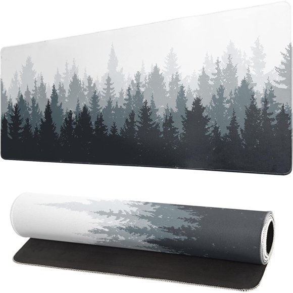 Foggy Misty Forest XL Extended Gaming Mouse Pad 31.5x11.8in Non-Slip Base Stitched Edges Mousepad for Computer, Office, Keyboard & Laptop