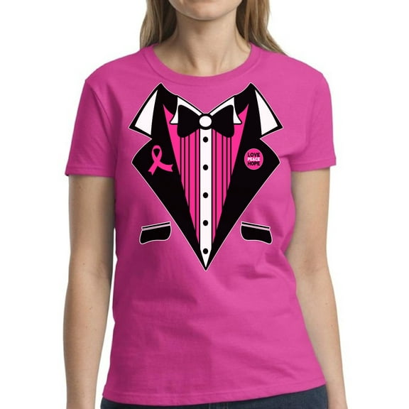 Breast Cancer Awareness T-shirt for Women - Cancer Tuxedo Tee Support