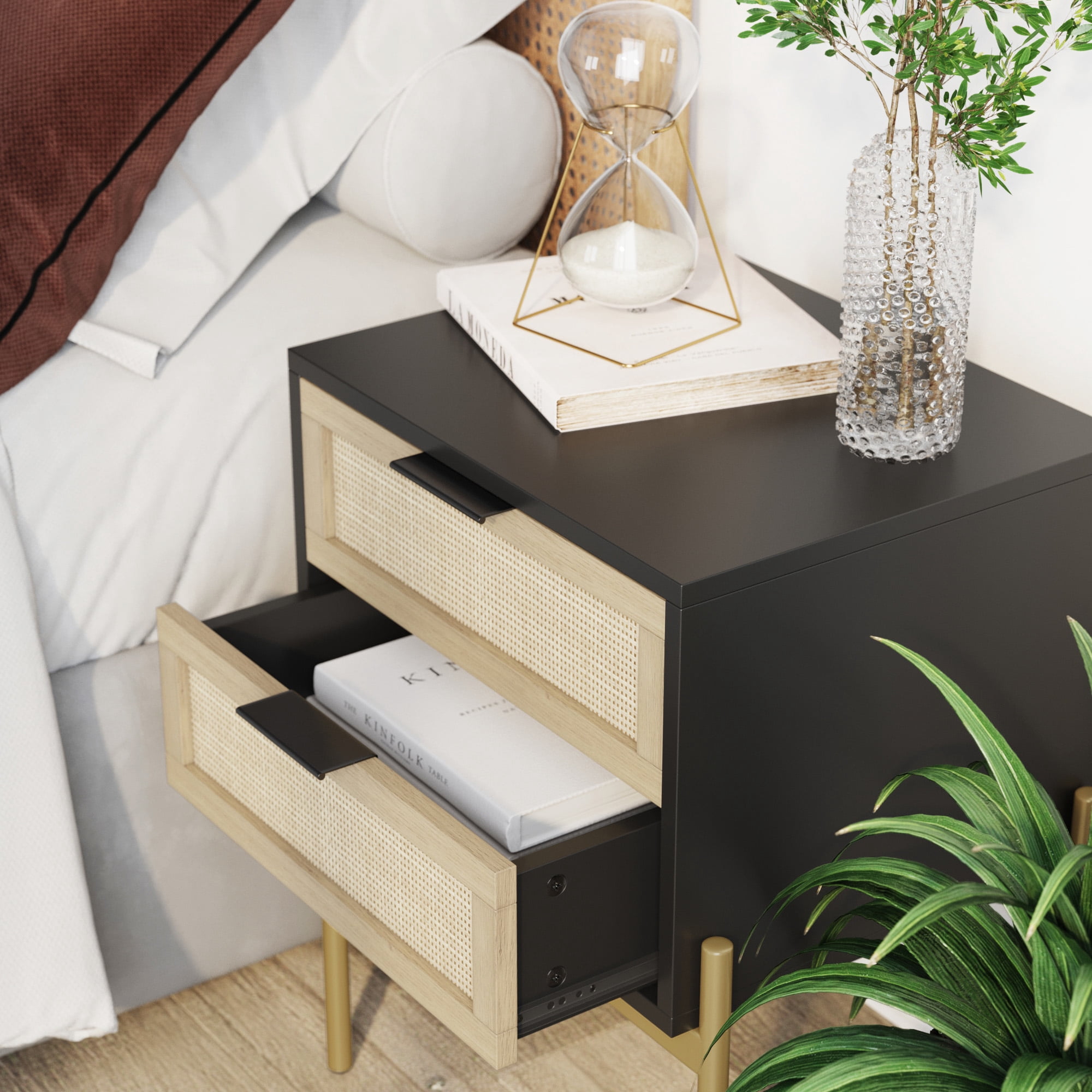 Nathan James Andrew Side Table with 2 Drawers, Black/Gold
