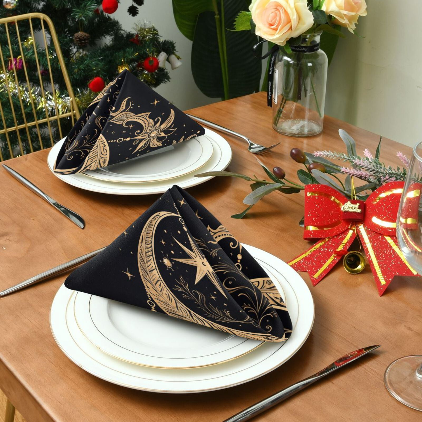 JSTEL Cresent Moon Dreamcatcher Witchy Cloth Napkins Set of 6, 20x20 Inch Washable and Reusable Napkin for Decoupage Dinner Party Everyday Use