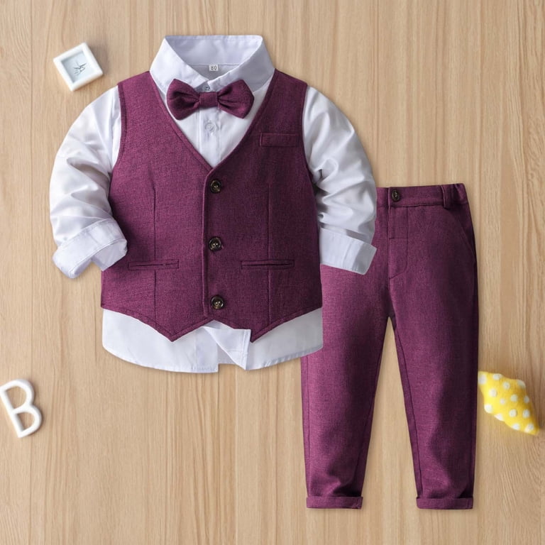 party dress outfit for boy Boys Formal Outfit | Velvet Burgundy Waistcoat With Bow Tie | Kids Wedding Suit | Ring Bearer Outfit | Toddler Birthday Party Clothes