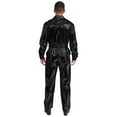 thumbnail image 3 of SiiRoh Metallic Shiny Coveralls for Men Long Sleeves Turn Down Collar Work Jumpsuit with Waistband Black M, 3 of 4