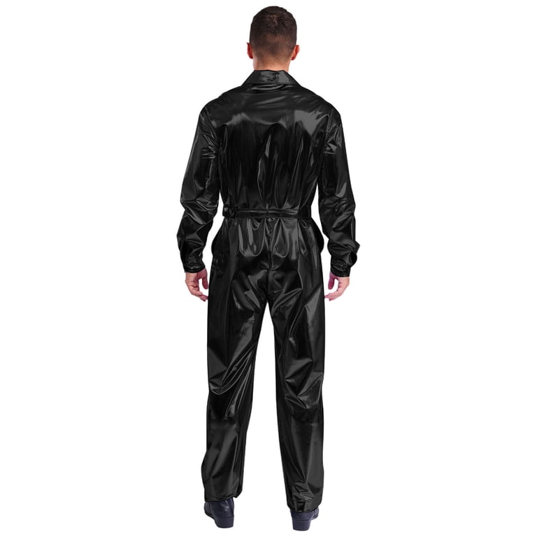 SiiRoh Metallic Shiny Coveralls for Men Long Sleeves Turn Down