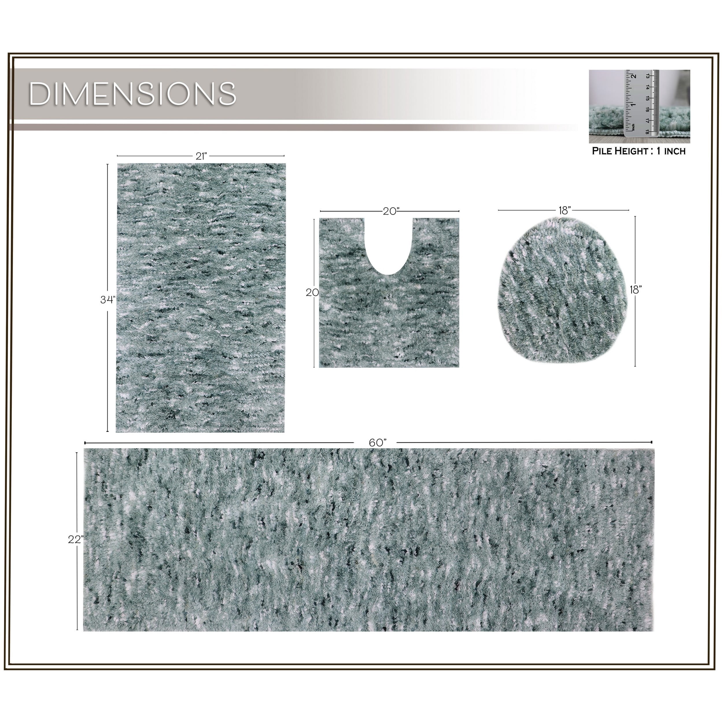 Essential 4-Piece Microfiber Bath Rug Set, Ultra Absorbent Plush Bathroom Mats with Long Runner, Non-Slip and Quick-Dry, Machine Washable, Water-Absorbent Rugs for Shower, Tub, Toilet and Sink, Green