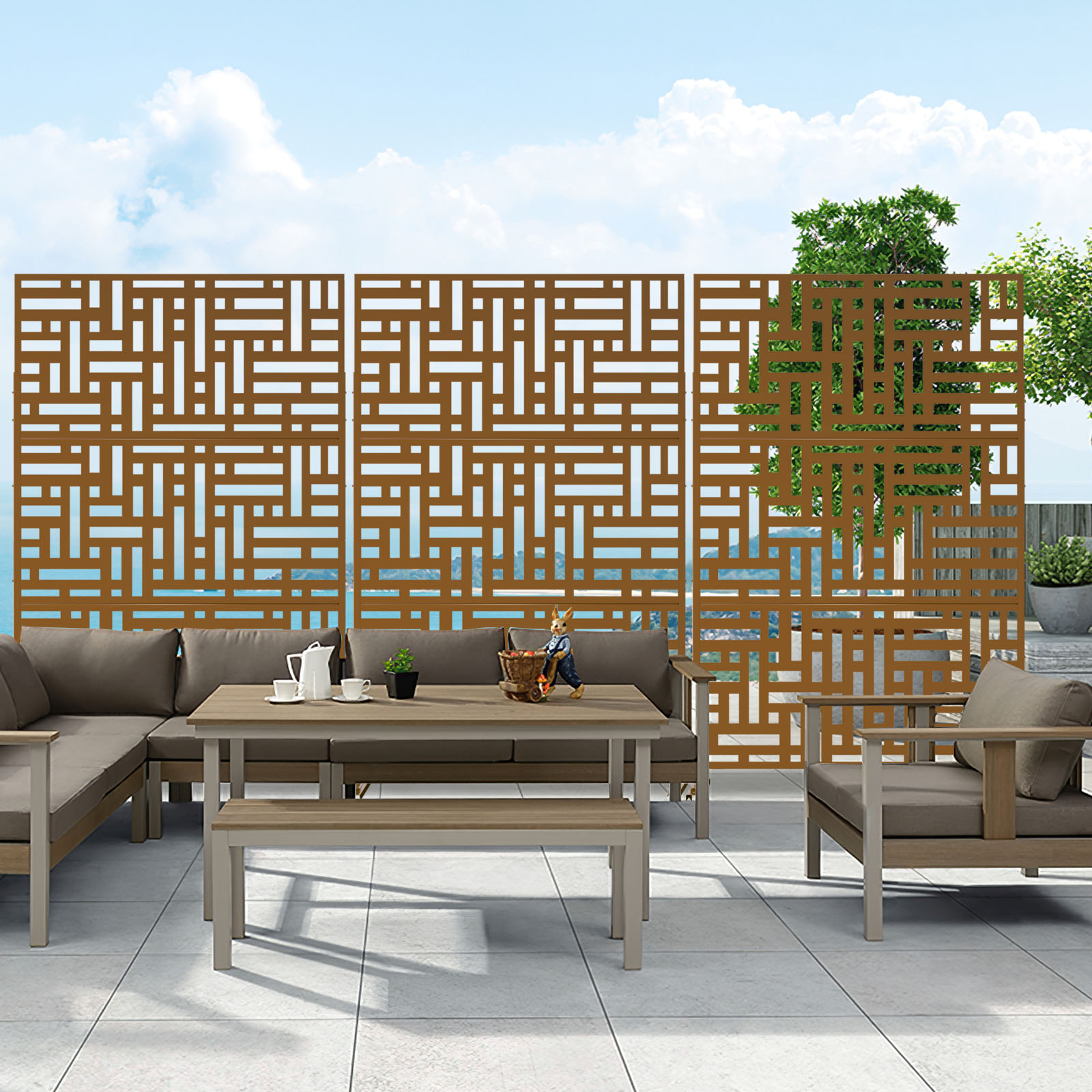 MAYEERTY 76 in x47 in Decorative Privacy Screen Outdoor Divider with Stand