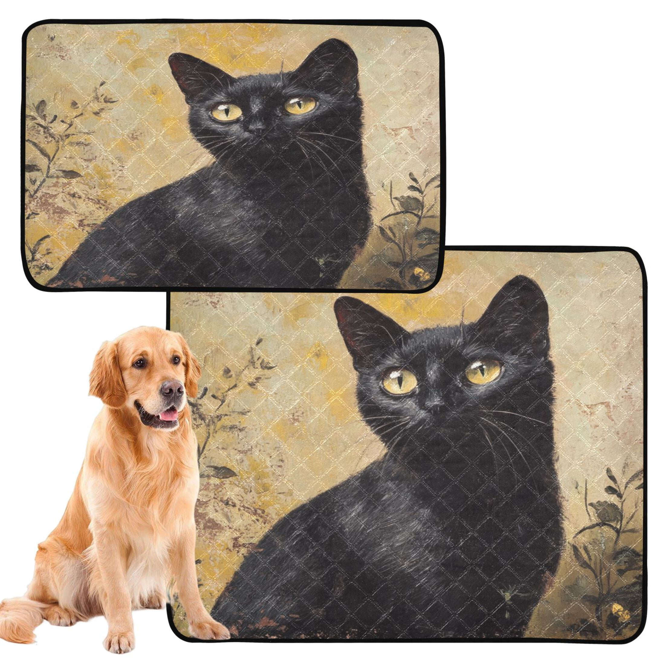 Qxltty Black Cat with Oil Painting Style Cat litter Pads Pet Set of 3 Diaper Mats Center Anti-leakage Layer Absorbent Soft and Comfortable