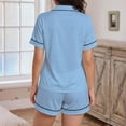 thumbnail image 3 of Women Pjs Sets,Pajamas Set for Women Short Sleeve Sleepwear Button Down Pjs Soft 2 Piece Lounge Sets,Sky Blue,L, 3 of 5