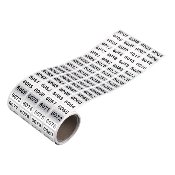 6001 to 7000 Consecutive Number Stickers Inventory Label Black Numbers for Numbering Classification