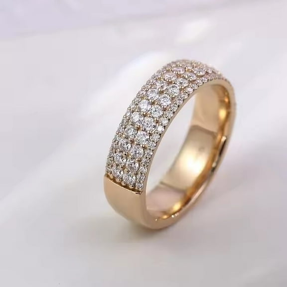 4-Row 3Ct Round Natural Moissanite 14K Yellow Gold Plated Ring for Women