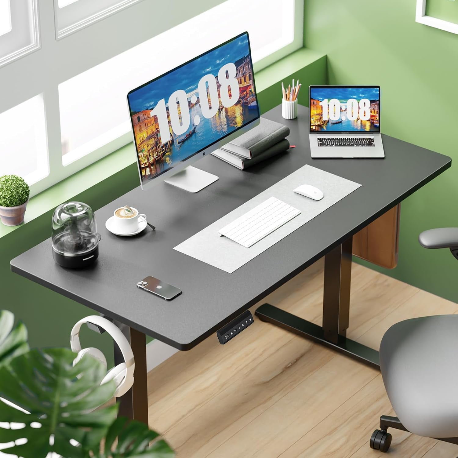Electric Height Adjustable Standing Desk, 55x24 Inches, Ergonomic Sit-to-Stand Rising Computer Table for Home Office