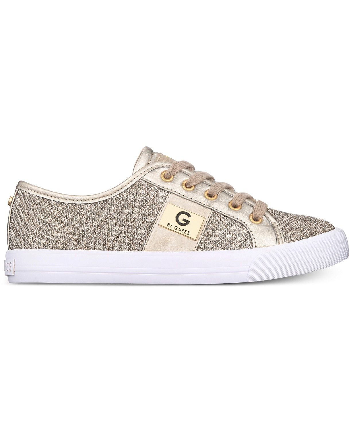 G by Lace Up Leather Quilted Fabric Glitter Sneakers Gold (5.5) - Walmart.com