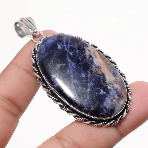 Sodalite Oval Gemstone Pendant Handmade Gift Unique Design Jewelry 2.80" FP 1142