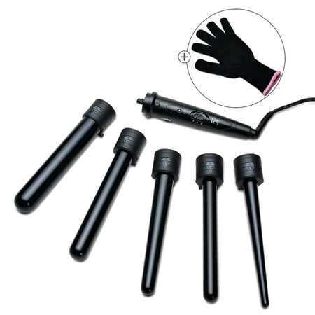 5-IN-1 Curling Wand Set, Hair Curler Set with 5 Interchangeable Barrels and Heat-Resistant Glove,