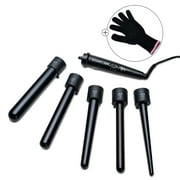 IMAGE 5-IN-1 Curling Wand Set, Hair Curler Set with 5 Interchangeable Barrels and Heat-Resistant Glove, Black