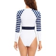 thumbnail image 6 of Jacenvly 2024 One Piece Swimsuits for Women Plus Size Clearance Casual Long Sleeve Diving Suit Striped Zipper Surfing Swimwear Comfortable Fashion Women Conjoined Body Sunscreen Bikinis Tops White, 6 of 6