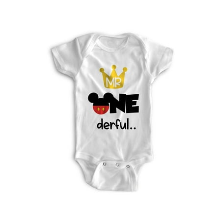

First Birthday Outfit 1st Baby Boy Bodysuit-Mouse Onederful (24M - Short Sleeve)