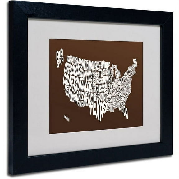 Trademark Fine Art "CHOCOLATE-USA States Text Map" Framed by Michael Tompsett