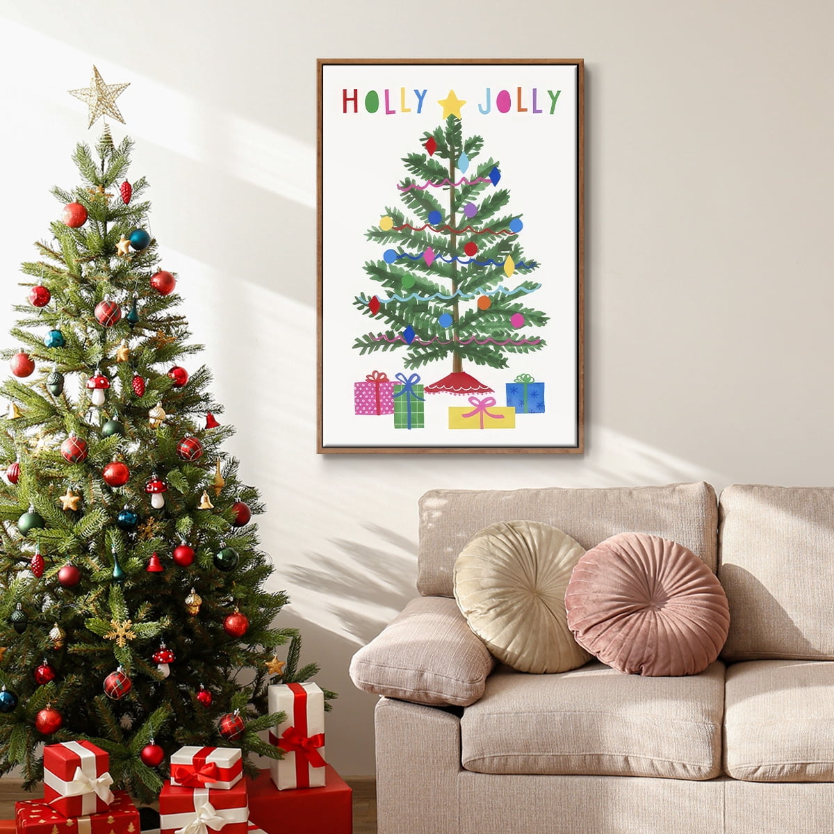 Colorful Christmas Collection B - Framed Gallery Wrapped Holiday Canvas - 27 x 41 - Rosewood Frame